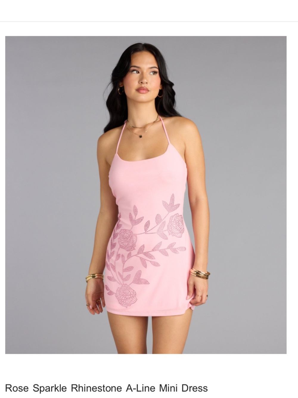 NWT Rose Sparkle Rhinestone A-Line Mini Dress